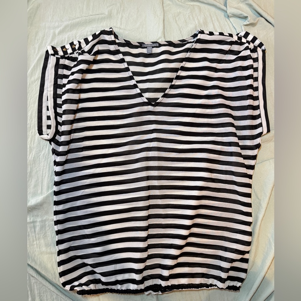 Striped Black and White Women's Top Polyester Scrunch Bottom